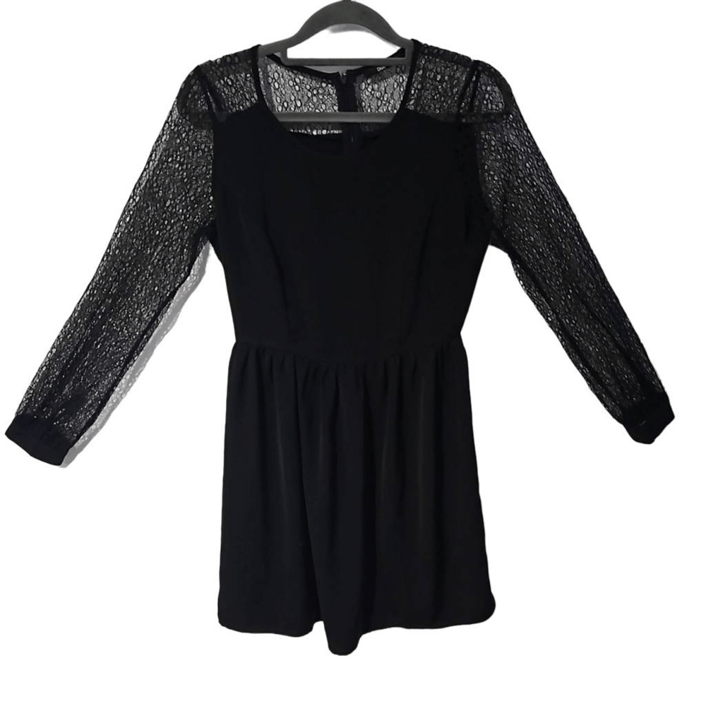 Doe & Rae Women's Size xs Long Sheer Sleeve Black Mini Dress Netted Lace
